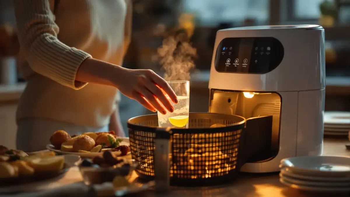 Deze simpele truc maakt het schoonmaken van je airfryer makkelijker met alleen een glas water